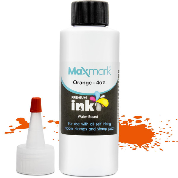 MaxMark Premium Refill Ink for self Inking Stamps and Stamp Pads, Orange Color - 4 oz.