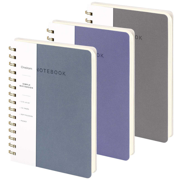 Spiral Notebook - Lined 160 Pages Journal with Back Pockets for College Journal, Twin-Wire Binding Notebook Perfect for Office & Home School Supplies Violet Reef Blue Grey