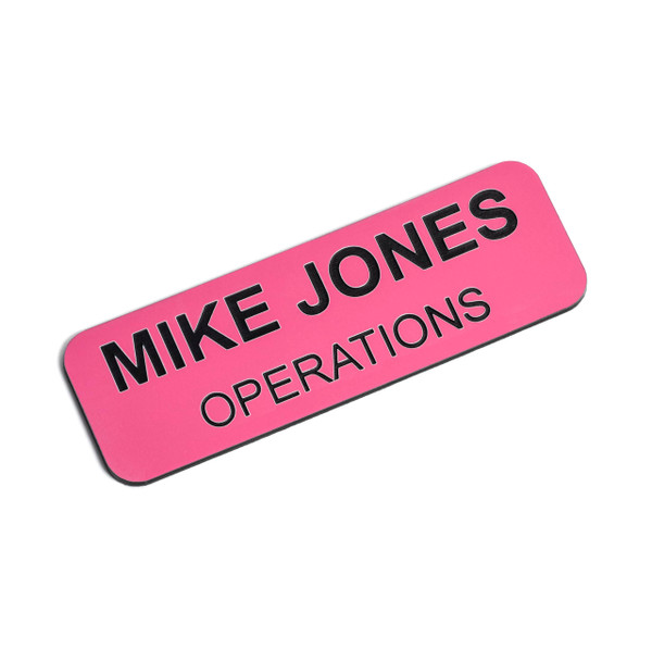 Custom Engraved Name Tag Badges  Personalized Identification with Pin or Magnetic Backing, 1 Inch x 3 Inches, Pink/Black