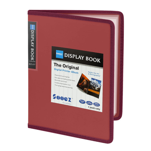 Sooez 30-Pocket Binder with Plastic Sleeves 8.5x11" (Ruby), Heavy Duty Art Portfolio Folder with Clear Sheet Protectors, Display 60 Pages, Presentation Book for Artwork, Document Organizer Binder