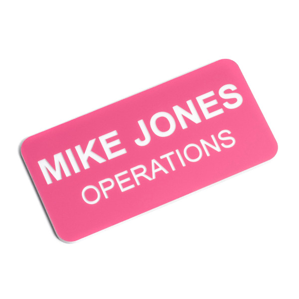 Custom Engraved Name Tag Badges  Personalized Identification with Pin or Magnetic Backing, 1.5 Inch x 3 Inches, Pink/White