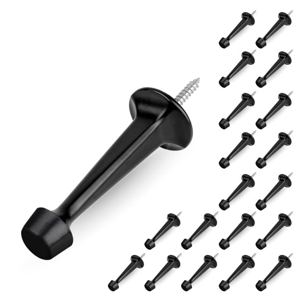 HOMOTEK 20 Pack Heavy Duty Solid Rigid Door Stop with Soft Rubber Tip, Zinc Die Cast Door Stopper Protect Wall & Door, Black