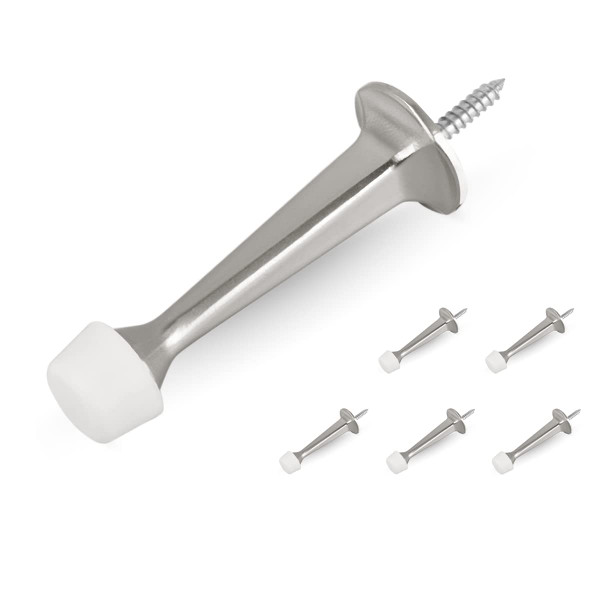 HOMOTEK 6 Pack Heavy Duty Solid Rigid Door Stop with Soft Rubber Tip, Zinc Die Cast Door Stopper Protect Wall & Door, Satin Nickel