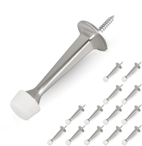 HOMOTEK 14 Pack Heavy Duty Solid Rigid Door Stop with Soft Rubber Tip, Zinc Die Cast Door Stopper Protect Wall & Door, Satin Nickel