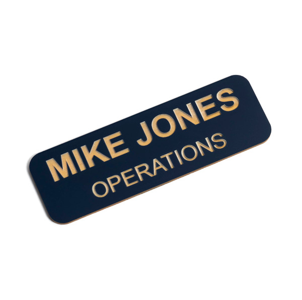Custom Engraved Name Tag Badges  Personalized Identification with Pin or Magnetic Backing, 1 Inch x 3 Inches, Black/Gold