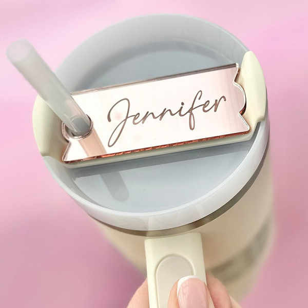 Personalized Stanl-y Tumbler Name Plates, Laser Engraved Stanl-y Cup Name Plate for Lid,Custom Acrylic Stanl-y Name Tag for Quencher H2.0 14 20 30 40 Oz, Tumbler Lid Topper, Stanl-y Cup Accessories
