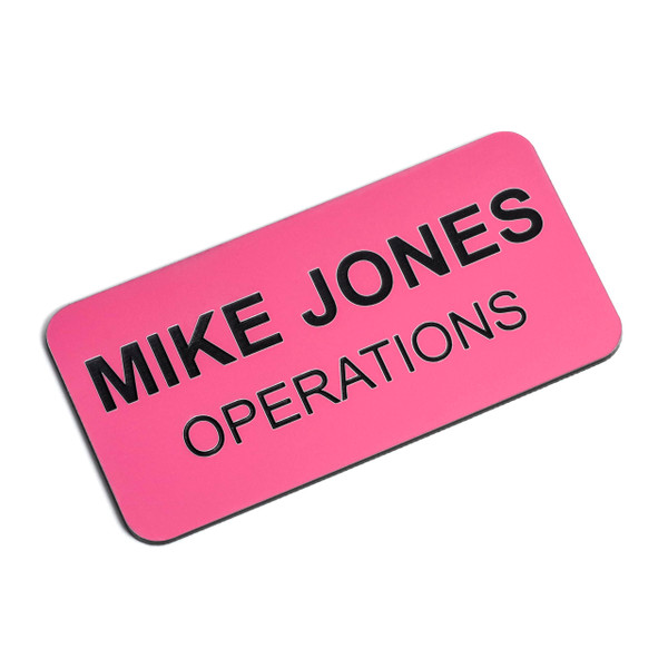 Custom Engraved Name Tag Badges  Personalized Identification with Pin or Magnetic Backing, 1.5 Inch x 3 Inches, Pink/Black
