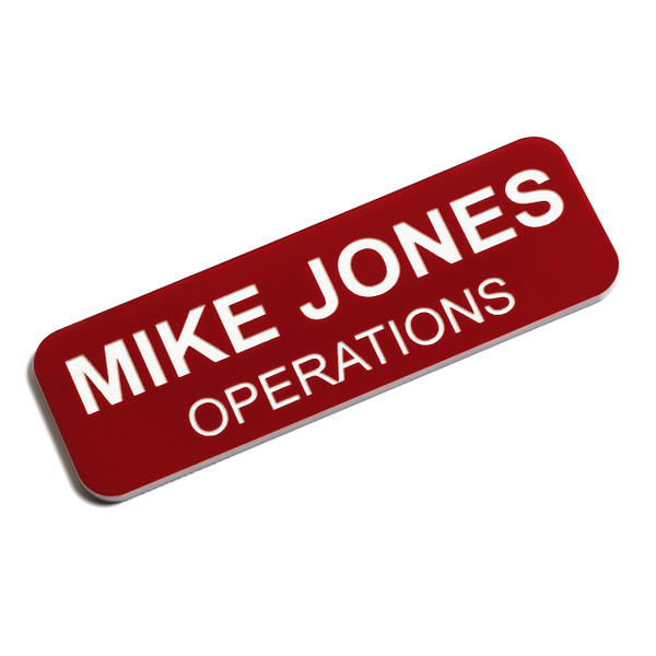 Custom Engraved Name Tag Badges  Personalized Identification with Pin or Magnetic Backing, 1 Inch x 3 Inches, Red/White