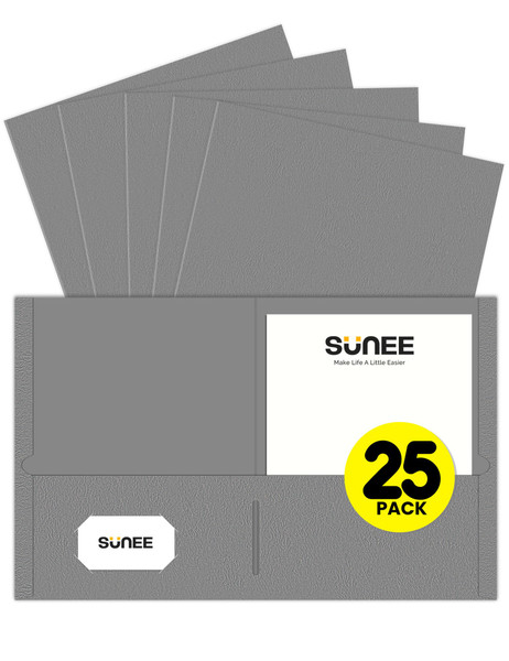 SUNEE Folders with Pockets (25 Pack, Gray), 2 Pocket Folders Fit Letter Size Paper, Paper File Folder for School Office Home Bussiness