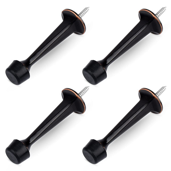 HOMOTEK 4 Pack Heavy Duty Solid Rigid Door Stop with Soft Rubber Tip, Zinc Die Cast Door Stopper Protect Wall & Door, Oil Rubbed Bronze