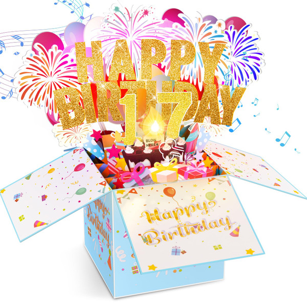 Tnvee 17TH Birthday Cards with Lights Music, 3D Pop Up Singing Happy Birthday Greeting Cards Gifts Ideal for 17 Year Old Kids Boy Girl Tnvee 17TH Birthday Cards with Lights Music, 3D Pop Up Singing Happy Birthday Greeting Cards Gifts Ideal for 17 Year Old Kids Boy Girl
