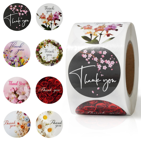 500 Pcs Floral Thank You Stickers, 1.5 Inch Thank You Stickers for Small Business, Self-Adhesive & Waterproof Stickers with Beautiful Designs, Strong and Durable Envelope Seals