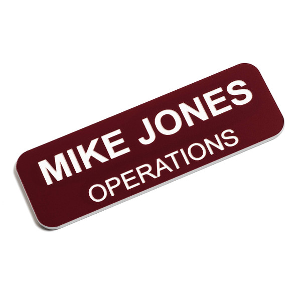 Custom Engraved Name Tag Badges  Personalized Identification with Pin or Magnetic Backing, 1 Inch x 3 Inches, Claret/White