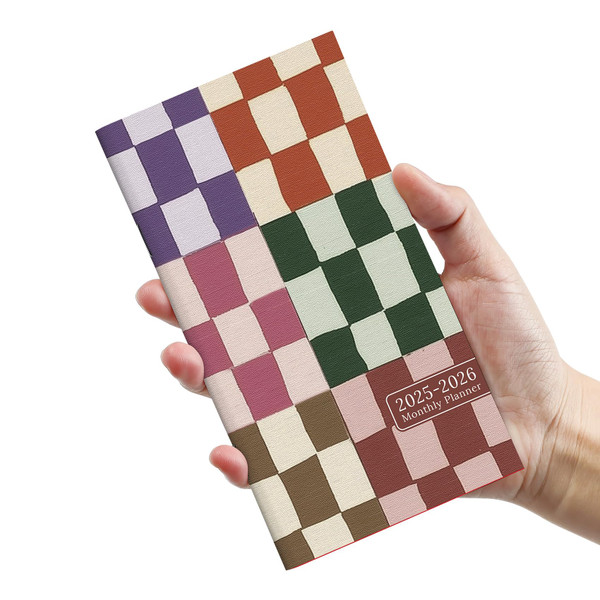 Pocket Calendar 2025-2026 for Purse, Two Year Monthly Planner Pocket Size, Jan 2025 to Dec 2026, Monthly Planner Small Size (6.5" x 3.5")-Checkered
