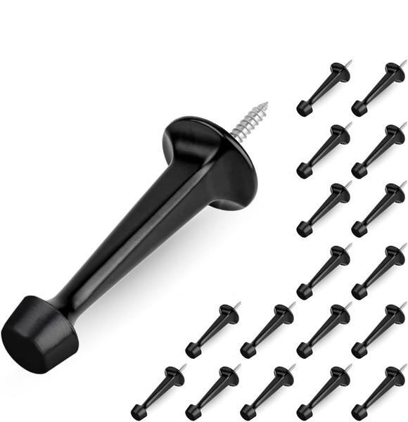 HOMOTEK 18 Pack Heavy Duty Solid Rigid Door Stop with Soft Rubber Tip, Zinc Die Cast Door Stopper Protect Wall & Door, Black