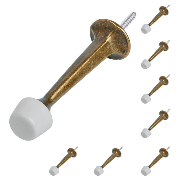 HOMOTEK 8 Pack Heavy Duty Solid Rigid Door Stop with Soft Rubber Tip, Zinc Die Cast Door Stopper Protect Wall & Door,Brass Bronze