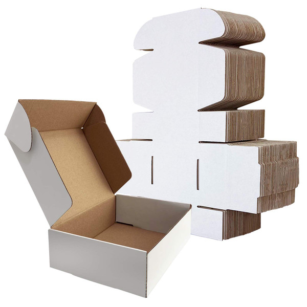 RLAVBL 7x5x2 Inches Shipping Boxes Set of 25, White Small Corrugated Cardboard Box, Mailer Boxes for Packing Small Business