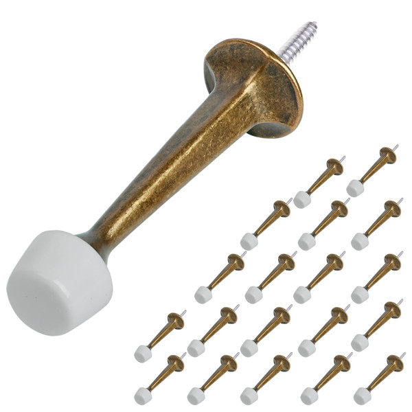 HOMOTEK 20 Pack Heavy Duty Solid Rigid Door Stop with Soft Rubber Tip, Zinc Die Cast Door Stopper Protect Wall & Door,Brass Bronze
