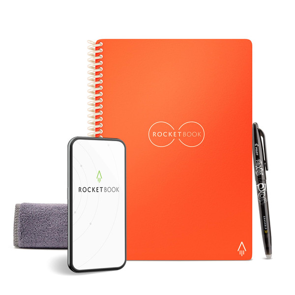 Rocketbook Core Reusable Spiral Notebook, Executive Size 6x8.8, Orange - Dotted Pages, App-Connected, Erasable, Durable Cover, Ideal for School, Work, and Creative Projects