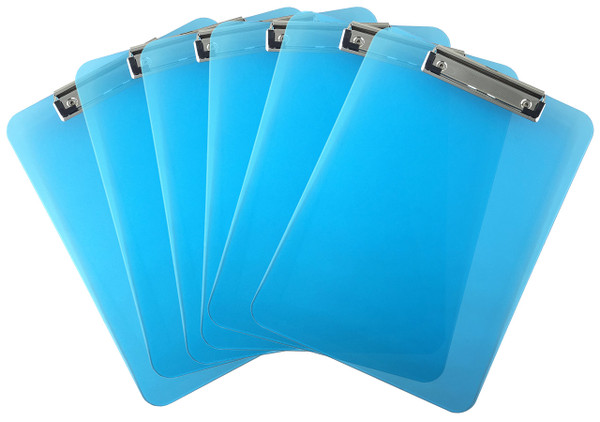 Trade Quest Plastic Clipboard Transparent Color Letter Size Low Profile Clip (Pack of 6) (Blue)