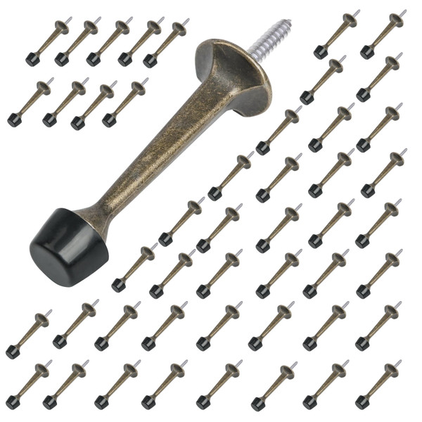 HOMOTEK 48 Pack Heavy Duty Solid Rigid Door Stop with Soft Rubber Tip, Zinc Die Cast Door Stopper Protect Wall & Door,Antique Brass