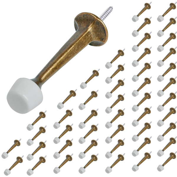 HOMOTEK 48 Pack Heavy Duty Solid Rigid Door Stop with Soft Rubber Tip, Zinc Die Cast Door Stopper Protect Wall & Door,Brass Bronze
