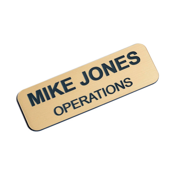 Custom Engraved Name Tag Badges  Personalized Identification with Pin or Magnetic Backing, 1 Inch x 3 Inches, European Gold/Navy