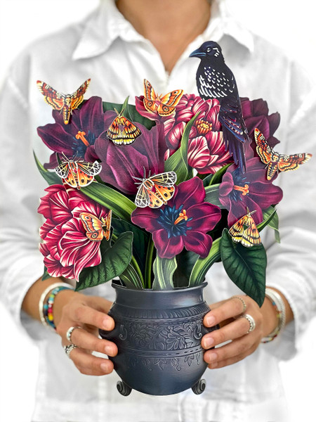 Freshcut Paper Pop Up Cards, Moonlight Garden, 12 Inch Life Sized Forever Flower Bouquet 3D Popup Greeting Card, Halloween Cards, Birthday Card, Blank Notecard & Envelope