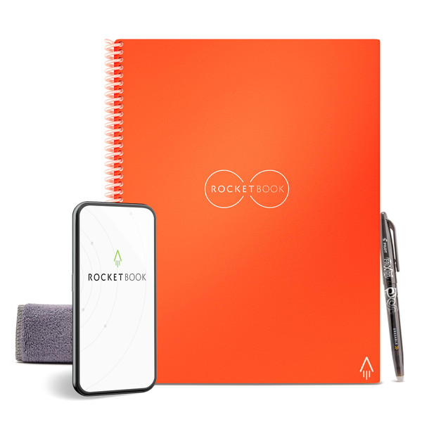 Rocketbook Core Reusable Spiral Notebook, Letter Size 8.5x11, Orange - Dotted Pages, App-Connected, Erasable, Durable Cover, Ideal for School, Work, and Creative Projects