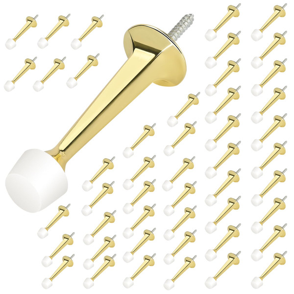 HOMOTEK 48 Pack Heavy Duty Solid Rigid Door Stop with Soft Rubber Tip, Zinc Die Cast Door Stopper Protect Wall & Door,Gold
