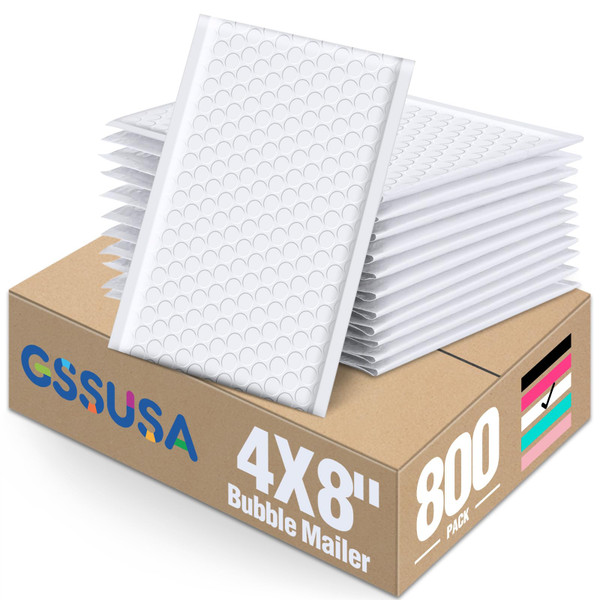 GSSUSA White Bubble Mailers 4x8 Small Padded Envelopes, 800 Pack, Strong Adhesion Self-Seal Bubble Envelopes for Small Business