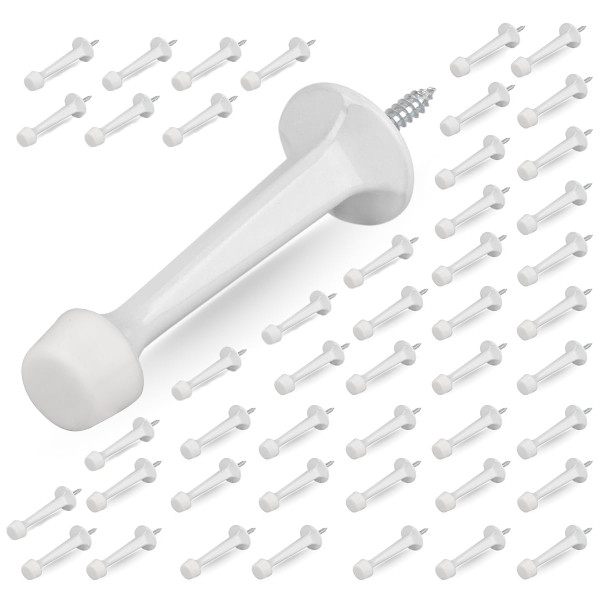 HOMOTEK 48 Pack Heavy Duty Solid Rigid Door Stop with Soft Rubber Tip, Zinc Die Cast Door Stopper Protect Wall & Door, White