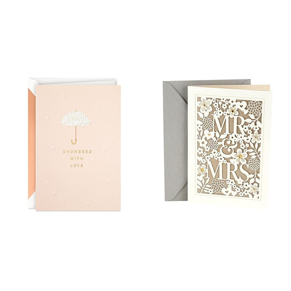 Hallmark Bridal Shower and Wedding Cards Bundle with Showered with Love and Mr. & Mrs. Designs