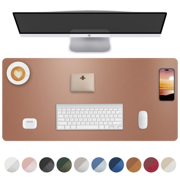 Leather Desk Pad Protector,Desk Mat,Large Mouse Pad, Non-Slip Desk Pad, Waterproof PU Leather Desk Blotter Mat, Desk Cover for Office and Home (Gold, 36" x 17")