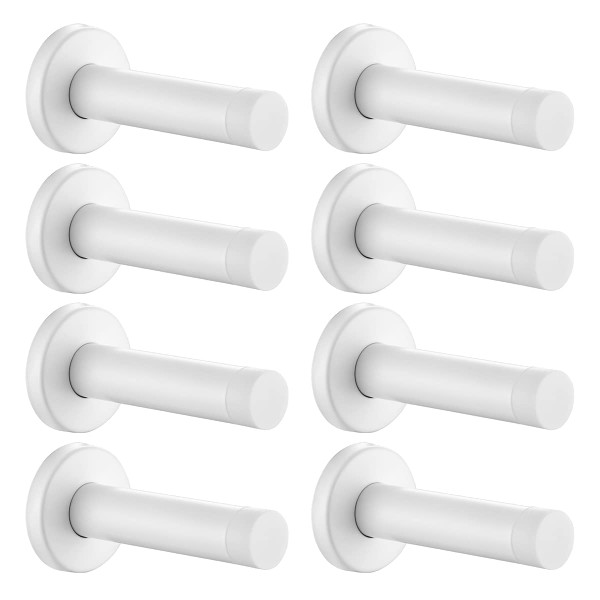JQK Door Stopper White, 304 Stainless Steel Thicken 1mm Sound Dampening Door Stop Bumper Wall Protetor 8 Pack, DSB5-WH-P8