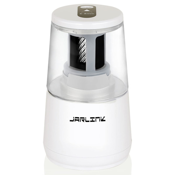 JARLINK Electric Pencil Sharpener, Heavy-Duty Helical Blade to Fast Sharpen, Auto Stop for No.2/Colored Pencils(6-8mm), USB/Battery Operated in School Classroom/Office/Home (White)