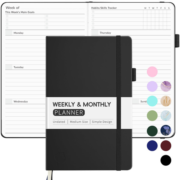Undated Weekly Planner for 2025, Forvencer Simplified Weekly & Monthly Calendar Planner, Cute Daily Organizer Notebook, Agenda Journal to Track Goals & Tasks, Start Anytime, A5 Size, Black