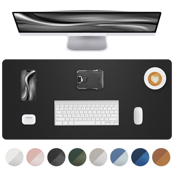 Non-Slip Desk Pad, Large Mouse Pad, Waterproof PU Leather Desk Blotter Mat, Black, 24" x 13.7"