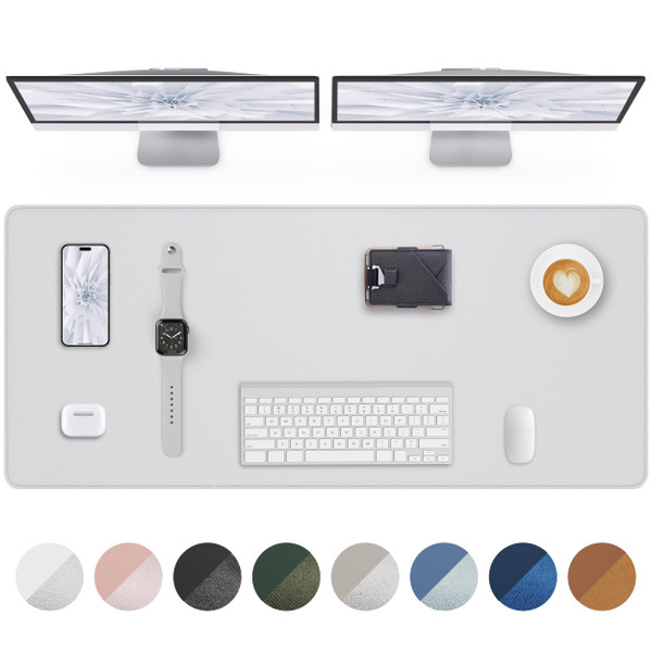 PU Leather Desk Pad Protector - 48" x 17" Office Desk Mat, Non-Slip, Waterproof, Ivy White
