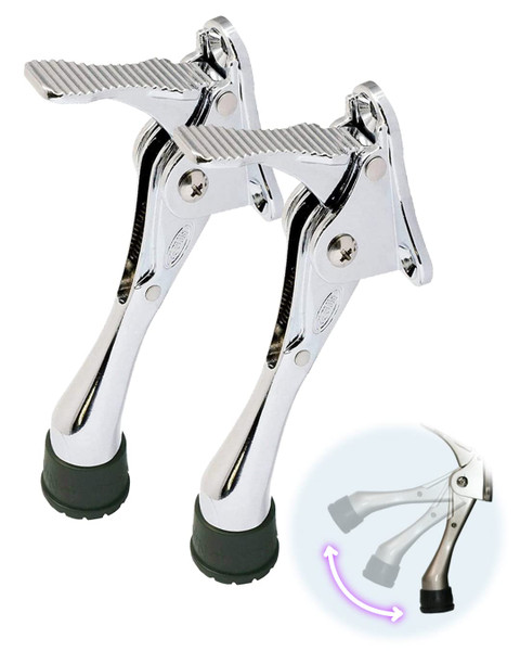 One Touch Kickdown Door Stopper, Door Holder, Heavy Duty Door Stops, Bottom of Door, Height-Adjustable Rubber Tips by HASHI (Chrome 4 inch x 2pack)
