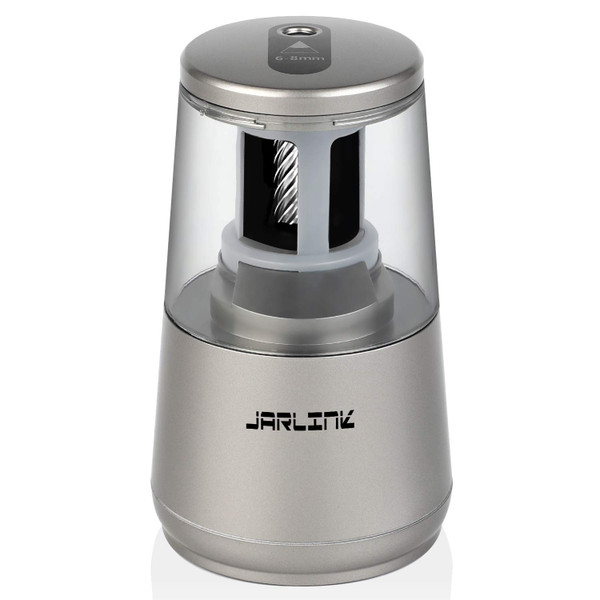 JARLINK Electric Pencil Sharpener, Heavy-Duty Helical Blade to Fast Sharpen, Auto Stop for No.2/Colored Pencils(6-8mm), USB/Battery Operated in School Classroom/Office/Home (Gray)