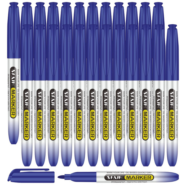 SFAIH Blue Permanent Markers Bulk - 24 Pack, 1s Quick Dry, Fine Point Permanent Markers for Paper Plastic Glass Metal Wood, Waterproof, Kitchen Classroom Office, Doodling, Marking, Non-Fading