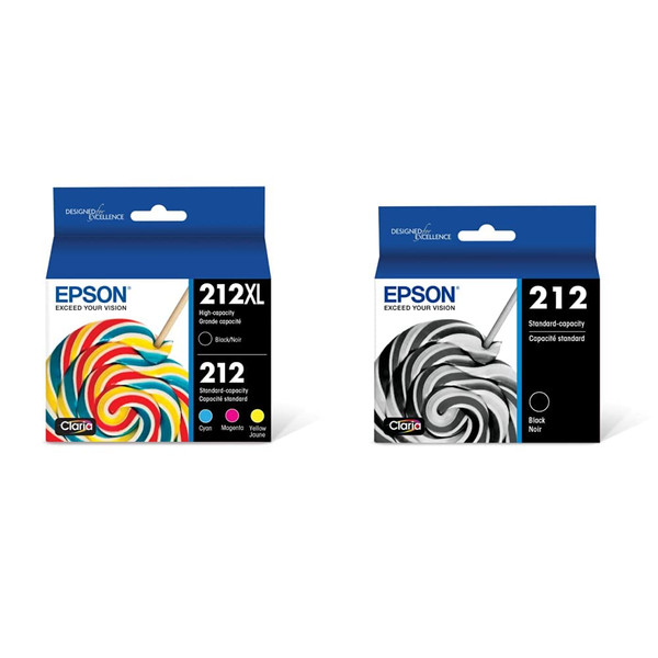 Epson 212XL, Standard-Capacity Color and High-Capacity Black Ink Cartridges, (CMYK) 4-Pack & T212 Claria Standard Capacity Cartridge Ink - Black, T212120-S