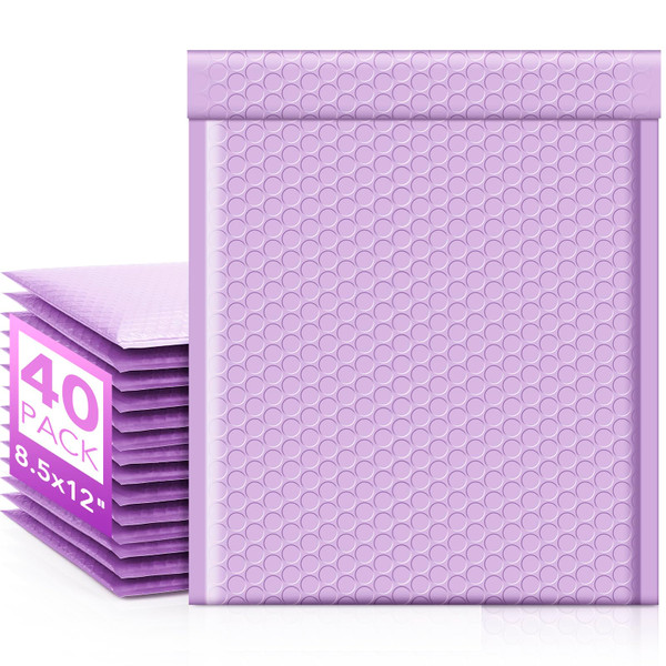 Fuxury Bubble Mailers 8.5x12" 40 Pack Large Bubble Envelopes Usable 8.5x11" Thick Cushioning Mailer for Mailing Books Clothes Mothers Day Gifts Mailers Lavender #2
