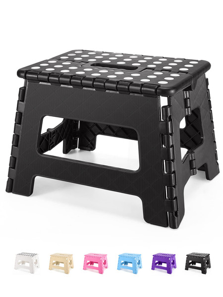 Dyforce Folding Step Stool 9", Kids Step Stool, Heavy Duty Step Stools for Adults, Compact Foot Stools, Light-Weight Toddler Step Stool for Kitchen, Bathroom, Holds Up to 300 lbs (Black)