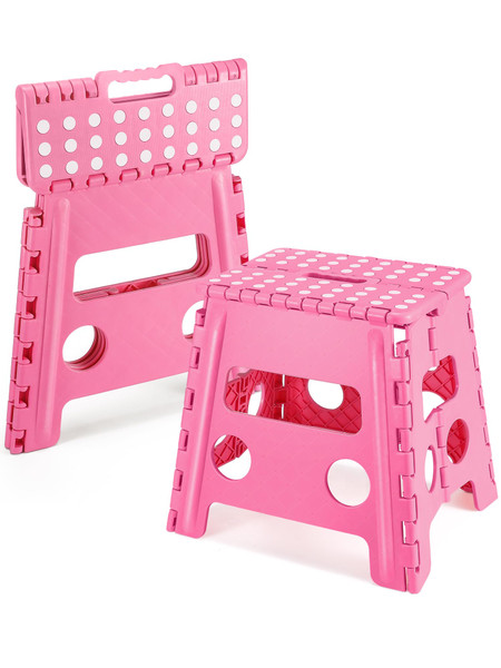 Dyforce Non-Slip Folding Step Stool - 13 inch Height Heavy Duty Foldable Stool for Adults Kids, Plastic Step Stool Camping Stepping Stool - Pink