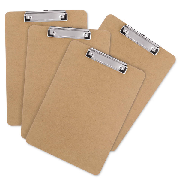 Macroclo Wood Clipboards Set of 4, Letter Size Hardboard Clip Board 8.5x11 for Classroom, Students, Kid, A4 Standard Size 9" x 12.5" with Low Profile Clip, Office & School Supply