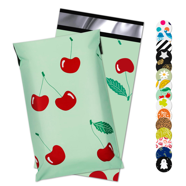 Jowlroel Cherry Printed Poly Mailer 6x9 Inch 100 Pcs, Waterproof and Tear-Resistant Shipping Bags for Clothing, Strong Mailing Bags with Self-Seal, Cute Mailer Bags for Small Business