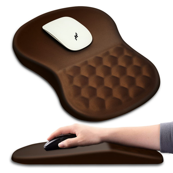 Hokafenle Ergonomic Mouse Pad Wrist Support with Massage Design, Wrist Rest Pain Relief Mousepad with Memory Foam&Non-Slip PU Base, Mouse Pads for Wireless Mouse & Desk (12x8 inch,Brown)