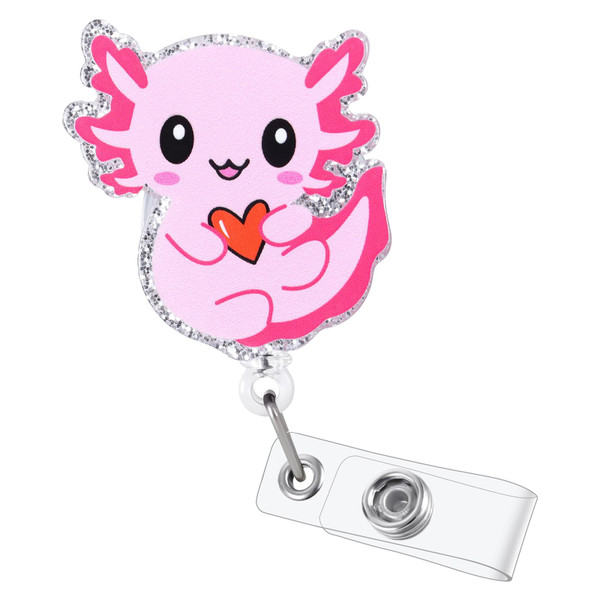 Cute Girly Axolotl Badge Reel, Valentine's Day Badge Reel, Nurse Nursing Badge Reel, Retractable ID Badge Holder Clip, Nurse Student Name Badge Holders, RN CNA MA Medical Worker Nurse Accessories